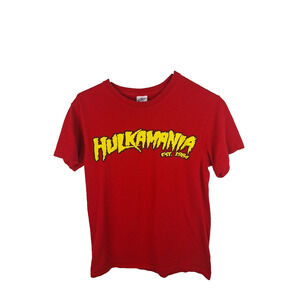 Hulkamania Spellout Early 00's Red Shirt Size Small